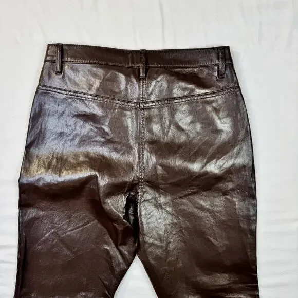 Wilfred Aritzia Brown Faux Leather Flare Pants Women's 8 Y2K 90s Bootcut Concert - Picture 13 of 16